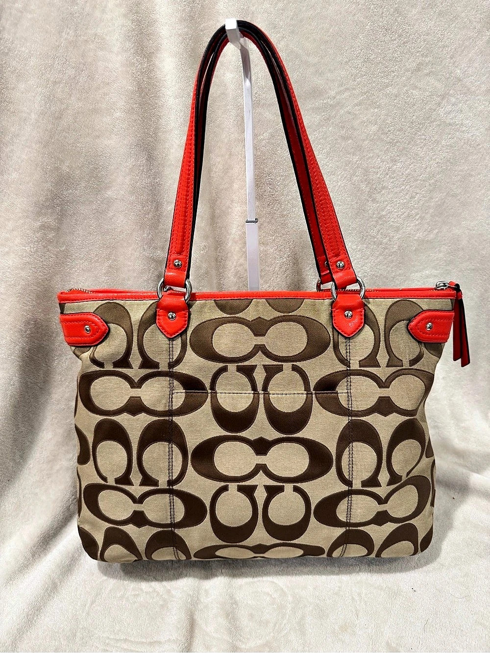 Coach Signature Canvas Tote in Brown & Orange - Picture 2 of 10